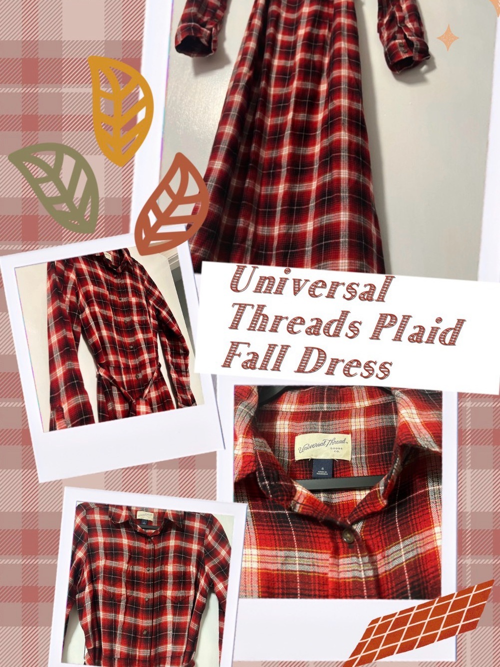 Universal Thread Red Plaid Long-Sleeve Shirt Dress